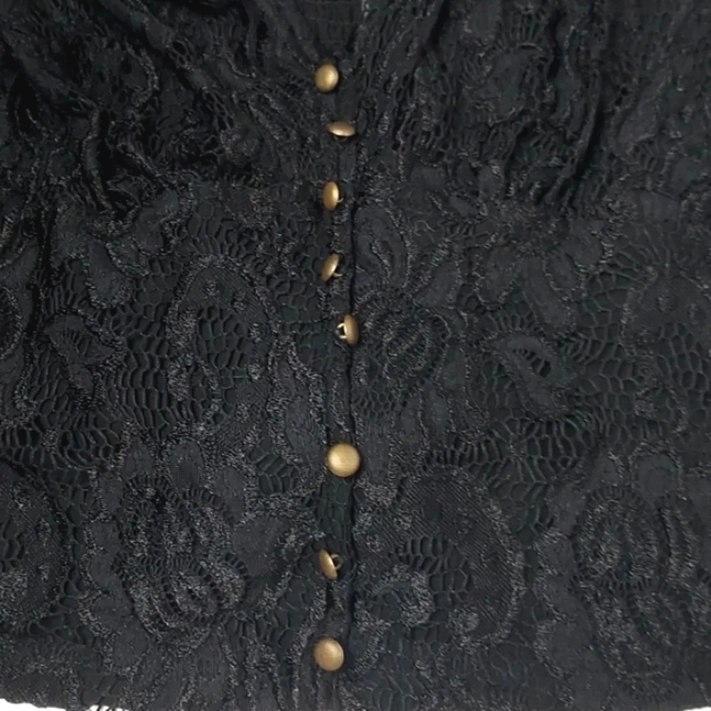 By Anthropologie Balloon-Sleeve Lace Wrap Blouse Black Small